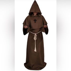 Monk Costume with Hood and Rope Belt adult small